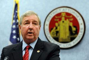 Los Angeles District Attorney Steve Cooley speaks about current and former City of Bell council members who were arrested on corruption charges during a news conference on September 21, 2010 in Los Angeles.