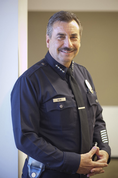 Los Angeles police chief Charlie Beck talks with the Daily News editorial team.