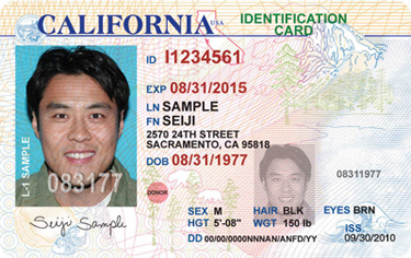 A sample image of a new California ID card with added security features.