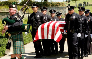 Family, friends and fellow LAPD officers attend the funeral of Martin Franco at the Sky Rose Chapel in Rose Hills Memorial Park July 16, 2010. Martin is survived by his wife Lupe and sons Andrew, 10, and Anthony, 7.