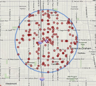 Map shows homicides reported within two miles of Monday's slaying.