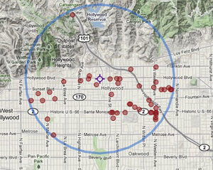 Map shows homicides reported near Tuesday's slaying scene.