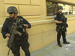 NYPD officers deployed as part of a rapid response team to train for terrorist attacks in the city.