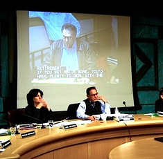 Oakland City Council's finance committee listens to speakers during open forum.