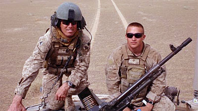 Sgt. Major Robert J. Cottle, 45, left, and Marine Lance Cpl. Rick J. Centanni, 19, stationed in Afghanistan.