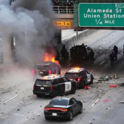 L.A. police attacked with fireworks, rocks, molotov cocktails, 5 officers hurt in immigration protest unrest