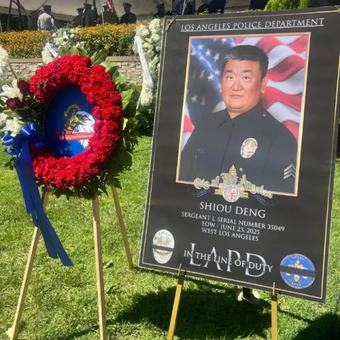 Fallen LAPD Sgt. Shiou Deng called "gold standard of selflessness" in memorial service